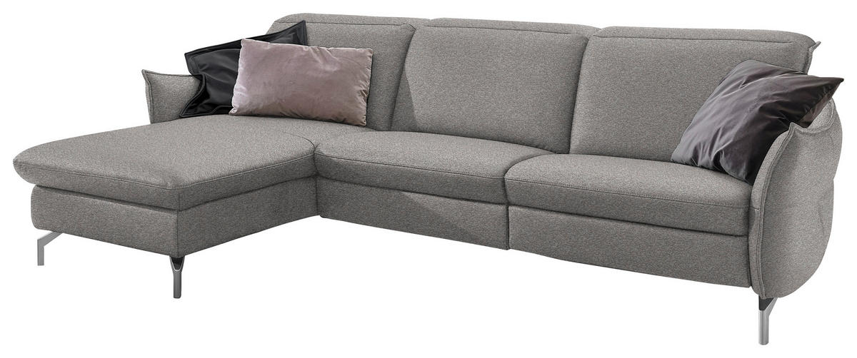 ECKSOFA Chenille Grau, Weiss  - Weiss/Grau, Modern, Textil/Metall (179/233cm) - Livetastic