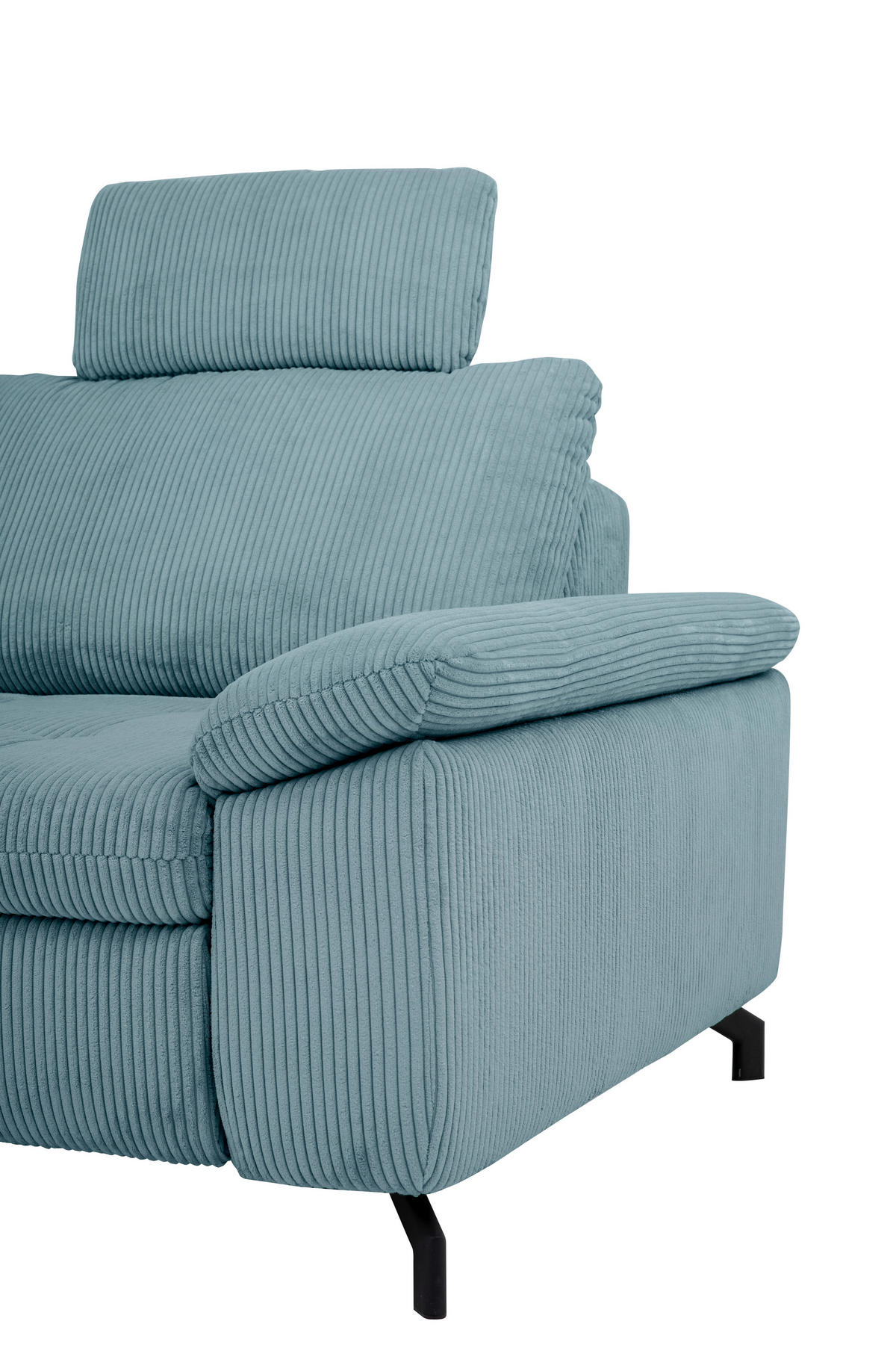ECKSOFA in Cord, Velours Hellblau  - Schwarz/Hellblau, Design, Textil/Metall (197/291cm) - Beldomo Style