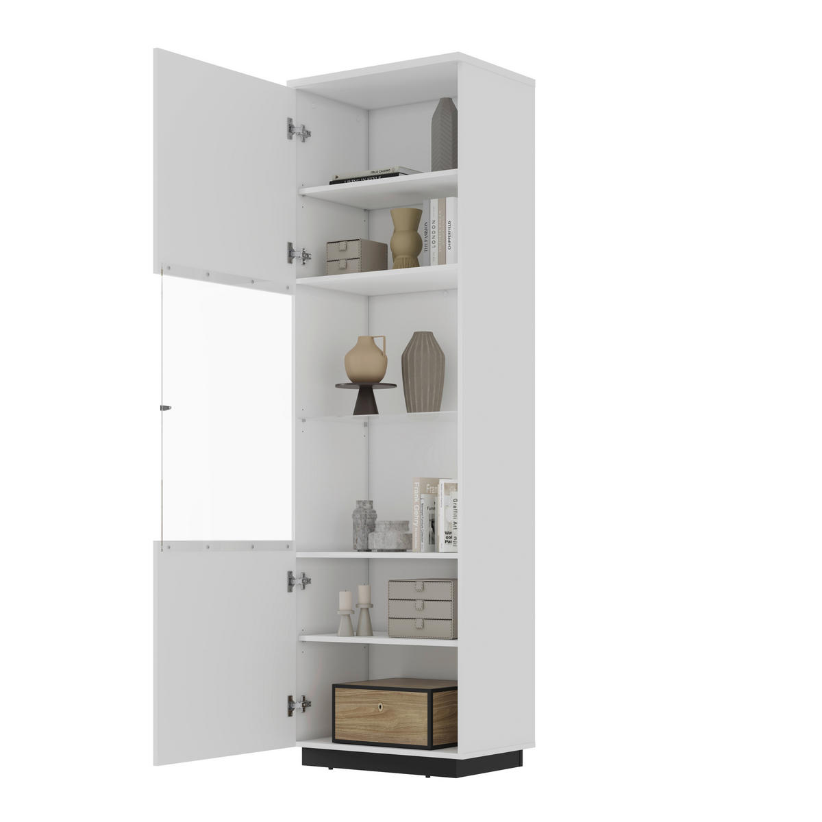 VITRINE Schwarz, Weiss, Weiss Hochglanz  - Weiss Hochglanz/Weiss, Design, Glas/Holzwerkstoff (60/200/40,5cm) - MID.YOU