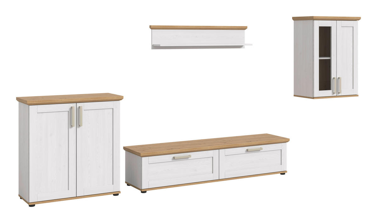 WOHNWAND 4-teilig  in Lärchefarben, Eiche Artisan  336/161/40 cm  - Silberfarben/Lärchefarben, Design, Holzwerkstoff/Kunststoff (336/161/40cm) - Livetastic