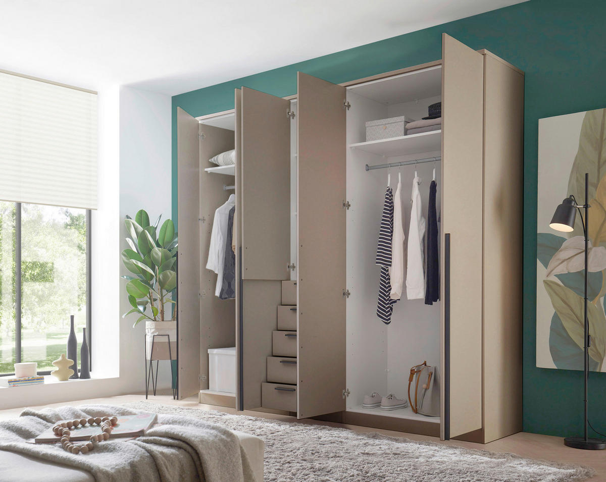 KLEIDERSCHRANK 225/210/52 cm,  in Kaschmir, 5-türig  - Kaschmir/Schwarz, KONVENTIONELL, Holzwerkstoff/Kunststoff (225/210/52cm) - Livetastic