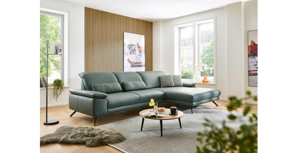 ECKSOFA in Echtleder Opal  - Opal/Schwarz, Design, Leder/Metall (193/332cm) - Dieter Knoll