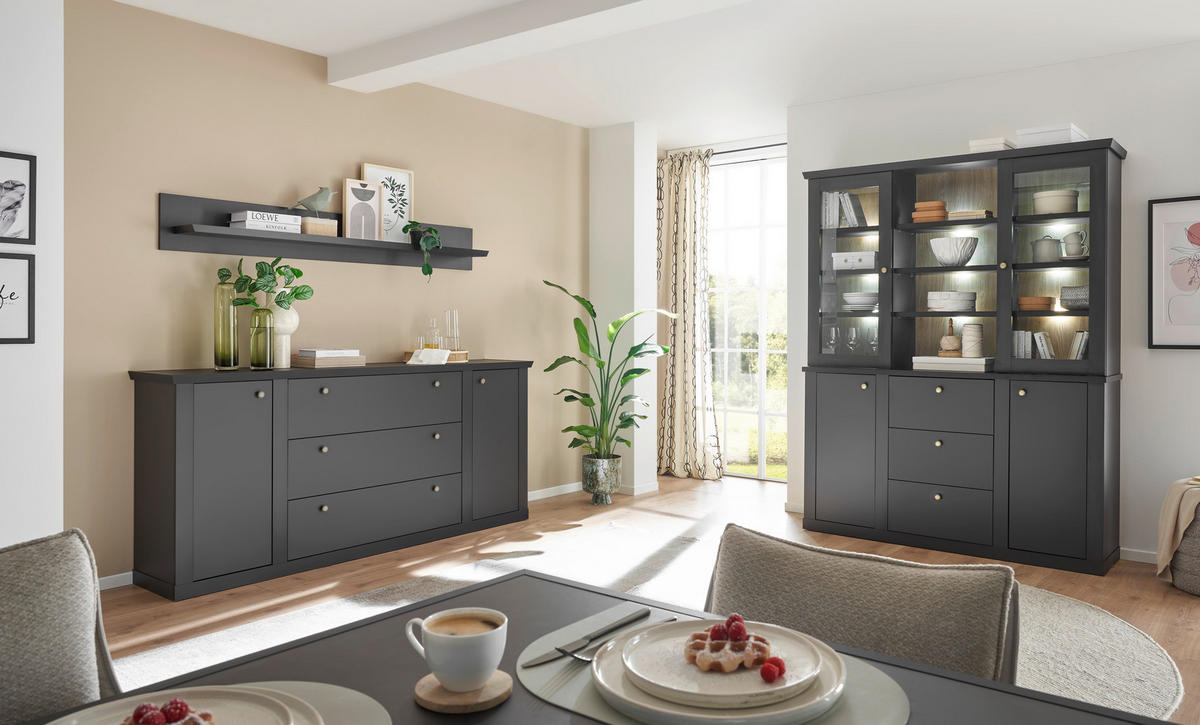 BUFFET 158/201/42 cm  in  - Eichefarben/Messingfarben, Design, Holzwerkstoff/Metall (158/201/42cm) - MID.YOU