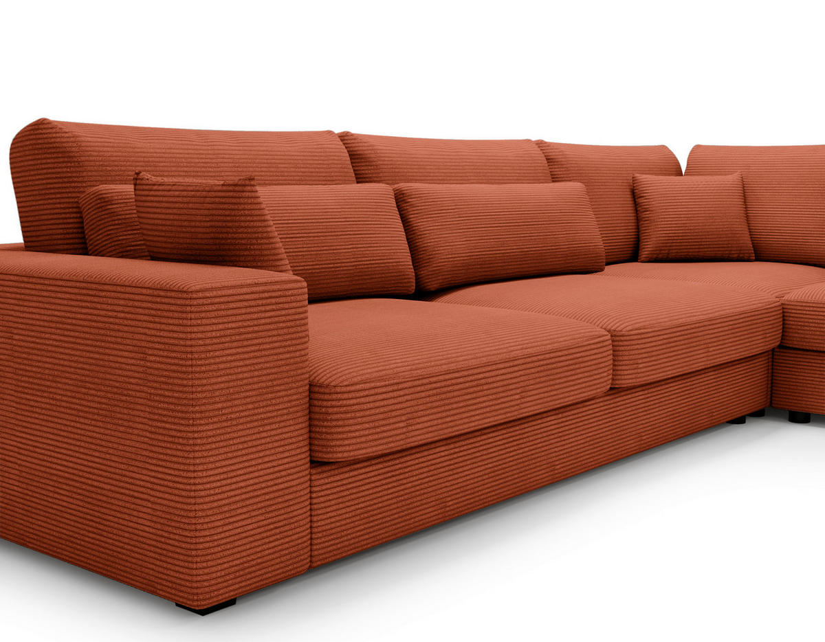 ECKSOFA in Cord Terracotta  - Terracotta/Schwarz, Konventionell, Kunststoff/Textil (314/250cm) - Carryhome