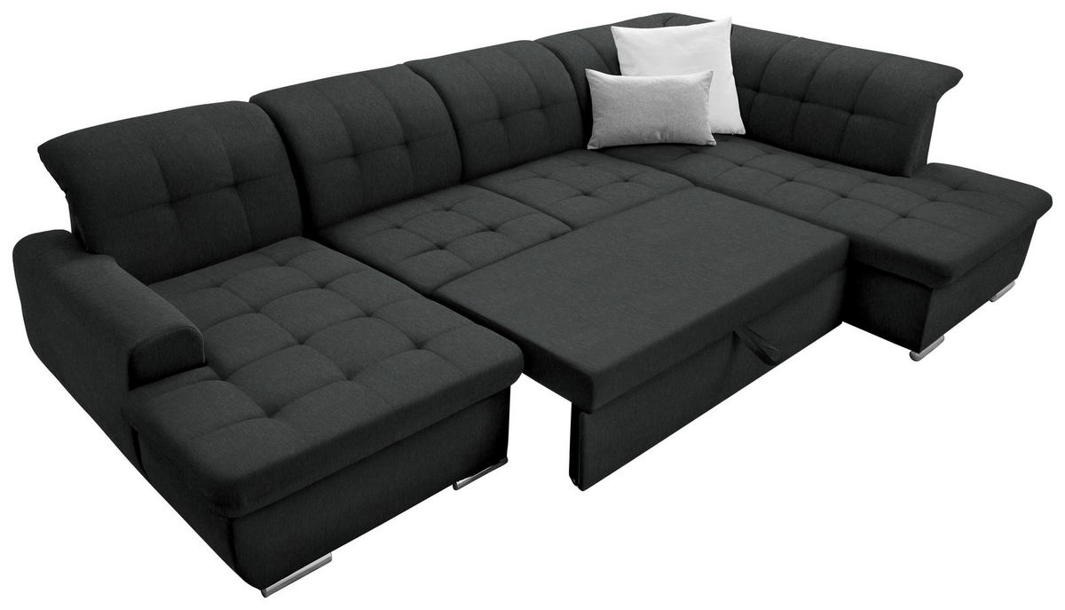 WOHNLANDSCHAFT inkl. Funktion Schwarz Flachgewebe  - Silberfarben/Schwarz, Design, Textil/Metall (145/342/208cm) - Cantus