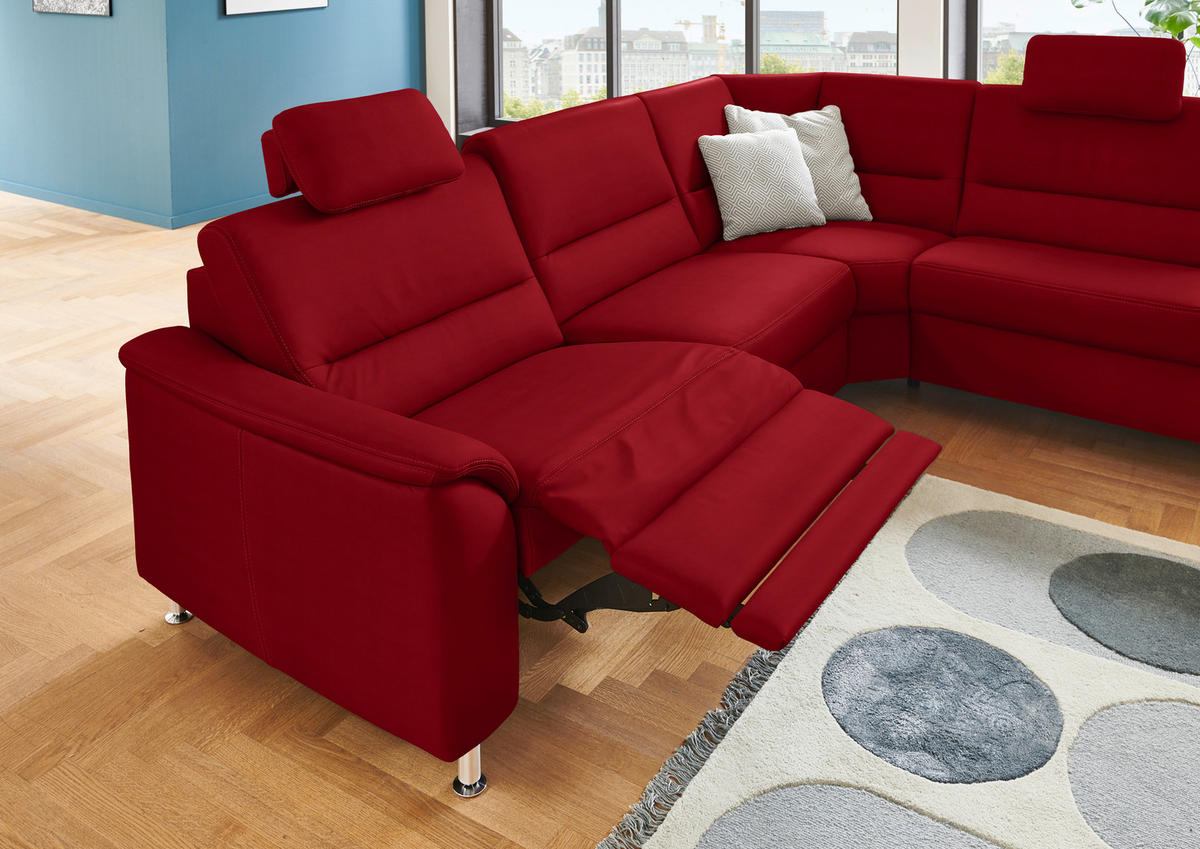 ECKSOFA in Echtleder Rot  - Rot/Alufarben, Konventionell, Leder/Metall (290/249cm) - Beldomo Premium