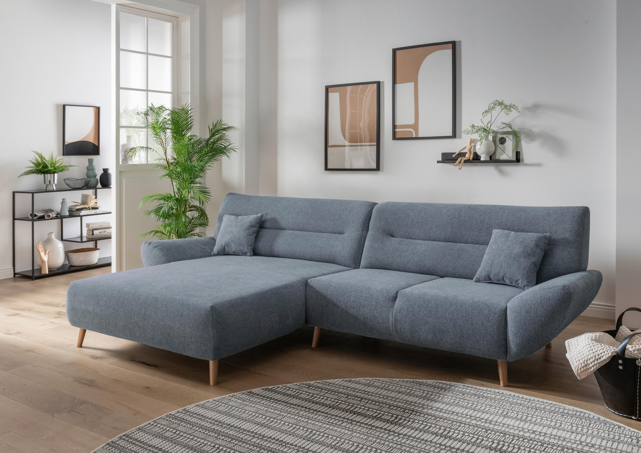 ECKSOFA in Chenille Hellblau  - Wildeiche/Hellblau, Modern, Holz/Textil (166/290cm) - MID.YOU