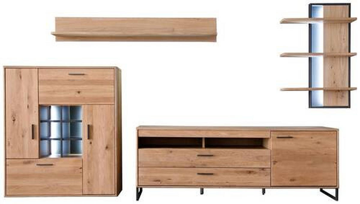 HYLLKOMBINATION  i ekfärgad  338/204/50 cm  - svart/ekfärgad, Design, metall/trämaterial (338/204/50cm) - Livetastic