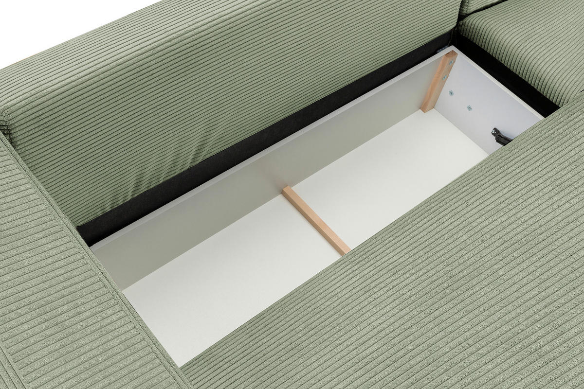 ECKSOFA Mintgrün Cord  - Schwarz/Mintgrün, Design, Holz/Textil (264/184cm) - Stylife