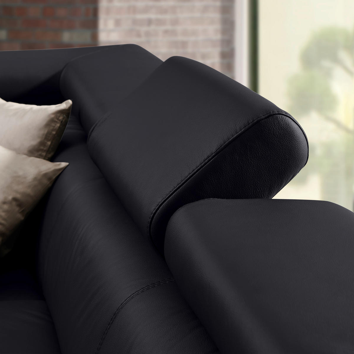 CloseUp von Stylife ECKSOFA Schwarz Kombination Echtleder/Lederlook Lederlook.