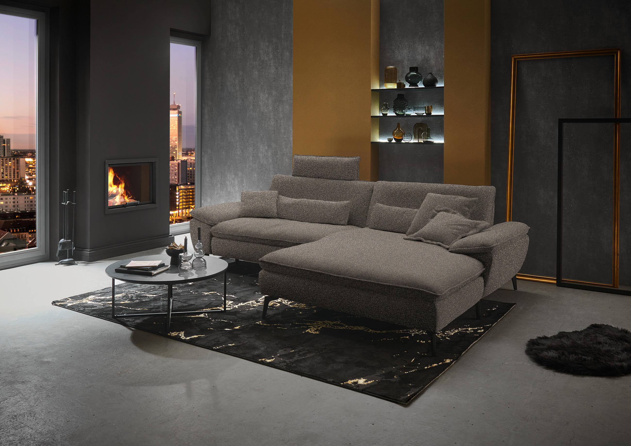 ECKSOFA in Webstoff Braun  - Schwarz/Braun, Design, Textil/Metall (295/197cm) - Valdera