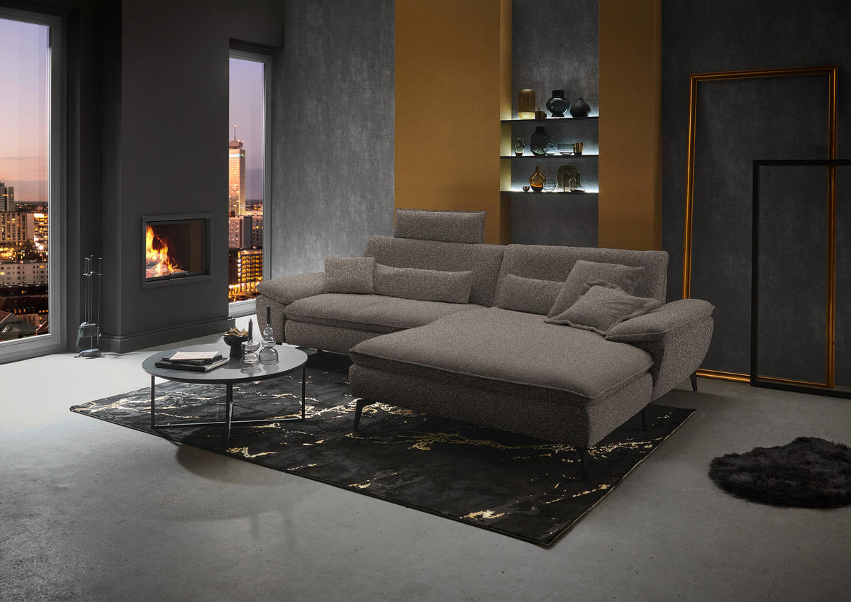 ECKSOFA in Webstoff Braun  - Schwarz/Braun, Design, Textil/Metall (295/197cm) - Valdera