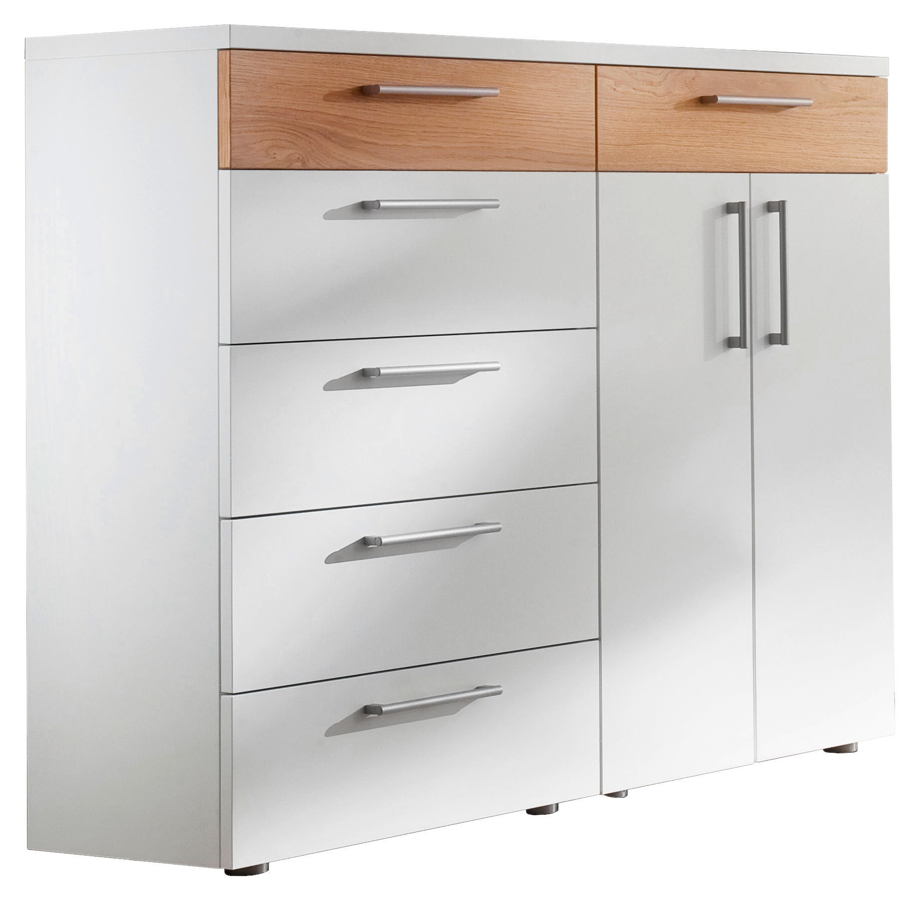 SCHUHSCHRANK Wildeiche furniert Weiß, Eichefarben - Eichefarben/Silberfarben, Design, Holz/Holzwerkstoff (121/100/35cm) - Cassando
