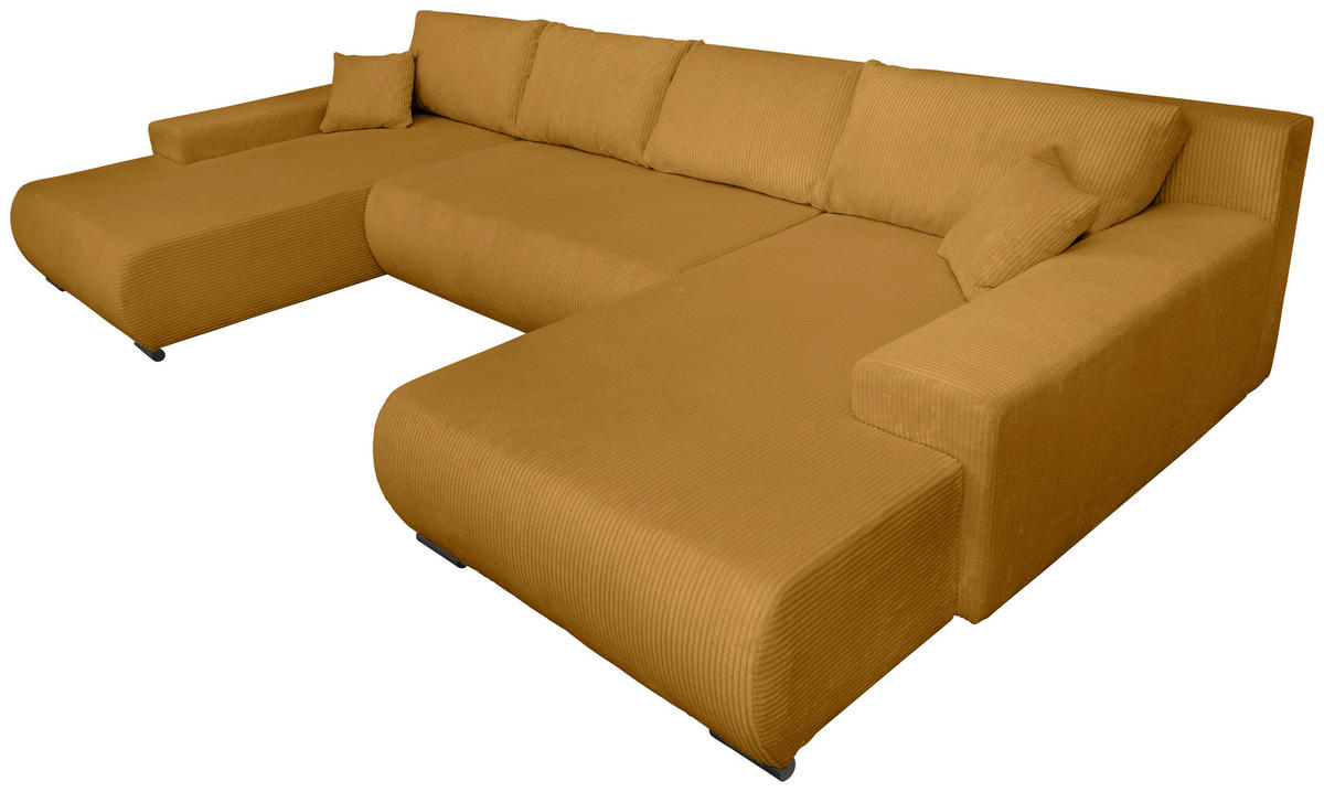 WOHNLANDSCHAFT Currygelb Cord  - Currygelb/Schwarz, KONVENTIONELL, Textil/Metall (191/351/191cm) - Carryhome