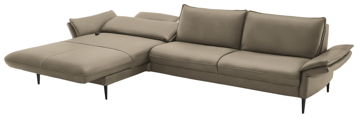 ECKSOFA in Echtleder Greige  - Greige/Schwarz, Design, Leder/Metall (172/334cm) - Hukla