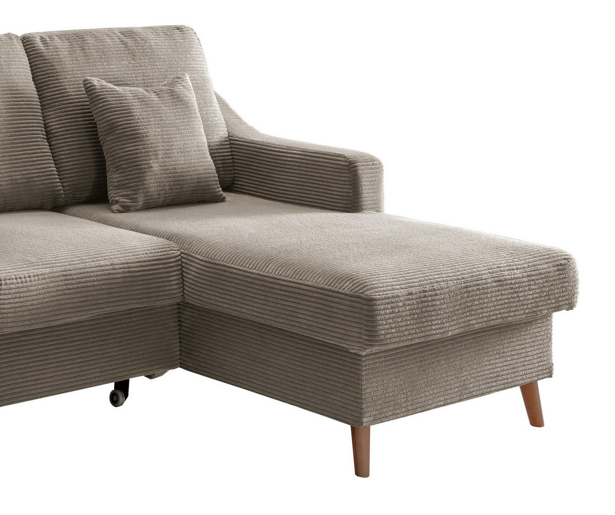 ECKSOFA Graubraun Cord  - Graubraun/Naturfarben, Design, Holz/Textil (228/150cm) - P & B
