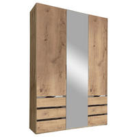 DREHTÜRENSCHRANK 150/216/58 cm,  in Silberfarben, Eichefarben, 3 Tür(en)  - Chromfarben/Plankeneiche, MODERN, Glas/Holzwerkstoff (150/216/58cm) - MID.YOU