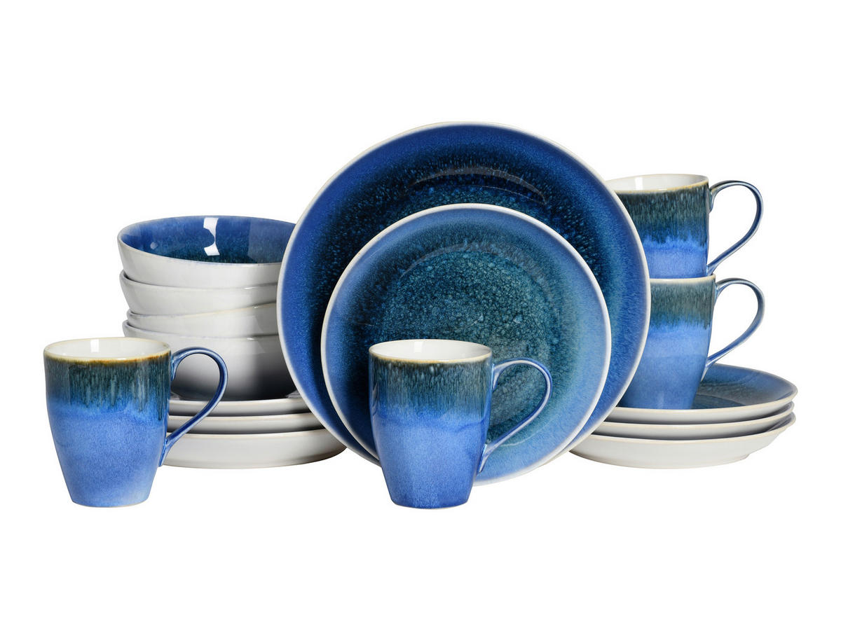 KOMBISERVICE Blau, Weiß Caldera blau 16-teilig 4 Personen  - Blau/Weiß, Basics, Keramik - Creatable