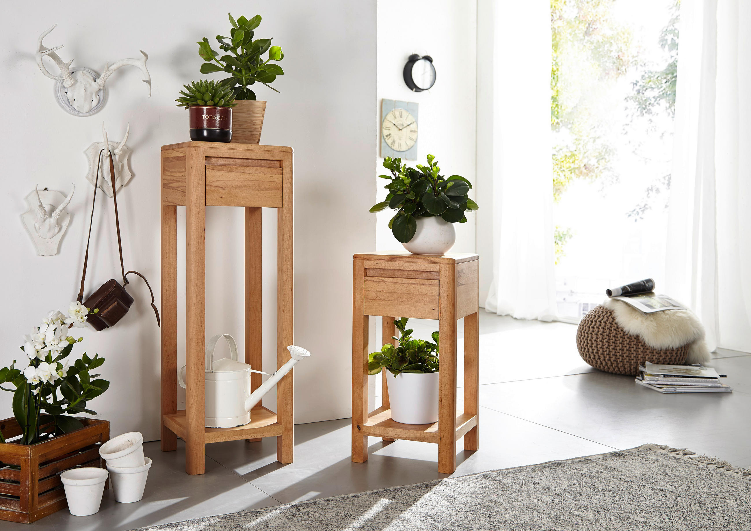 BLUMENSÄULE Holz Kernbuche vollmassiv  - Buchefarben, Design, Holz (30/30/90cm) - Livetastic