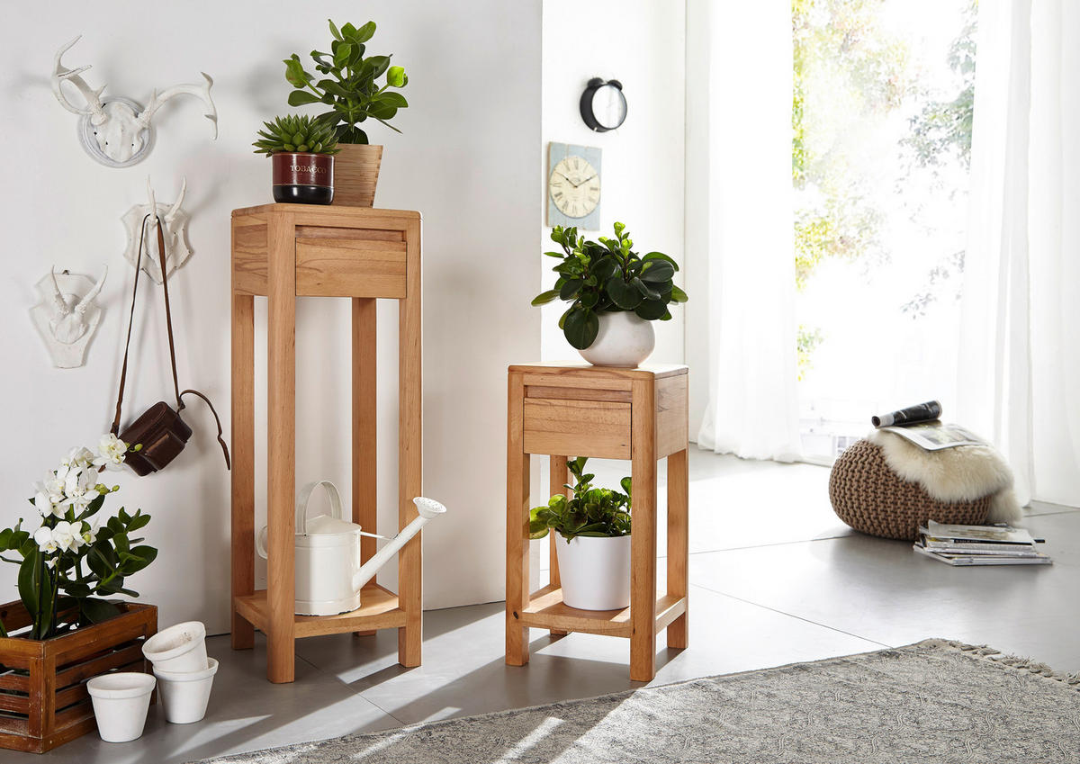 BLUMENSÄULE Holz Kernbuche vollmassiv  - Buchefarben, Design, Holz (30/30/90cm) - Livetastic