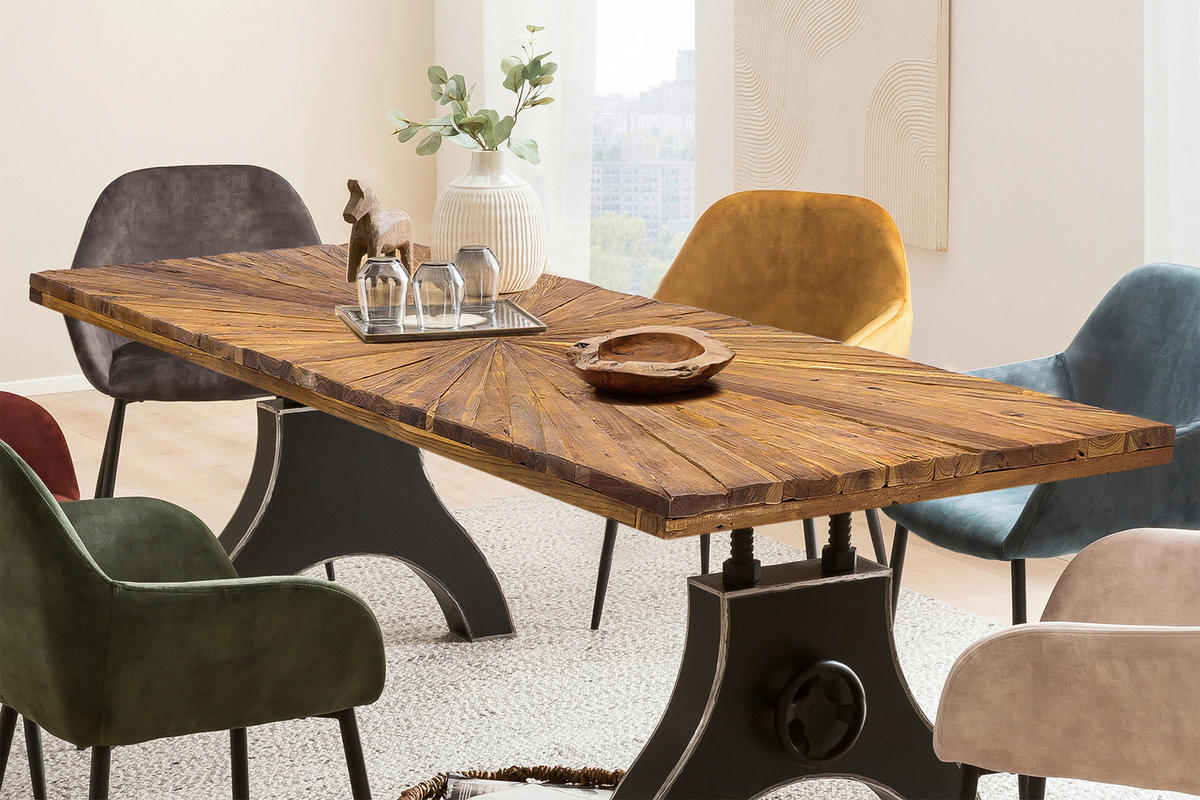 ESSTISCH 200/100/74 cm Echtholz  Holz, Metall rechteckig Naturfarben, Schwarz  - Schwarz/Naturfarben, MODERN, Holz/Metall (200/100/74cm) - MID.YOU