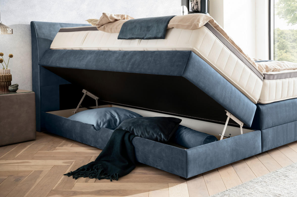 BOXSPRINGBETT 180/200 cm  in Blau  - Wengefarben/Blau, KONVENTIONELL, Holz/Textil (180/200cm) - Novel
