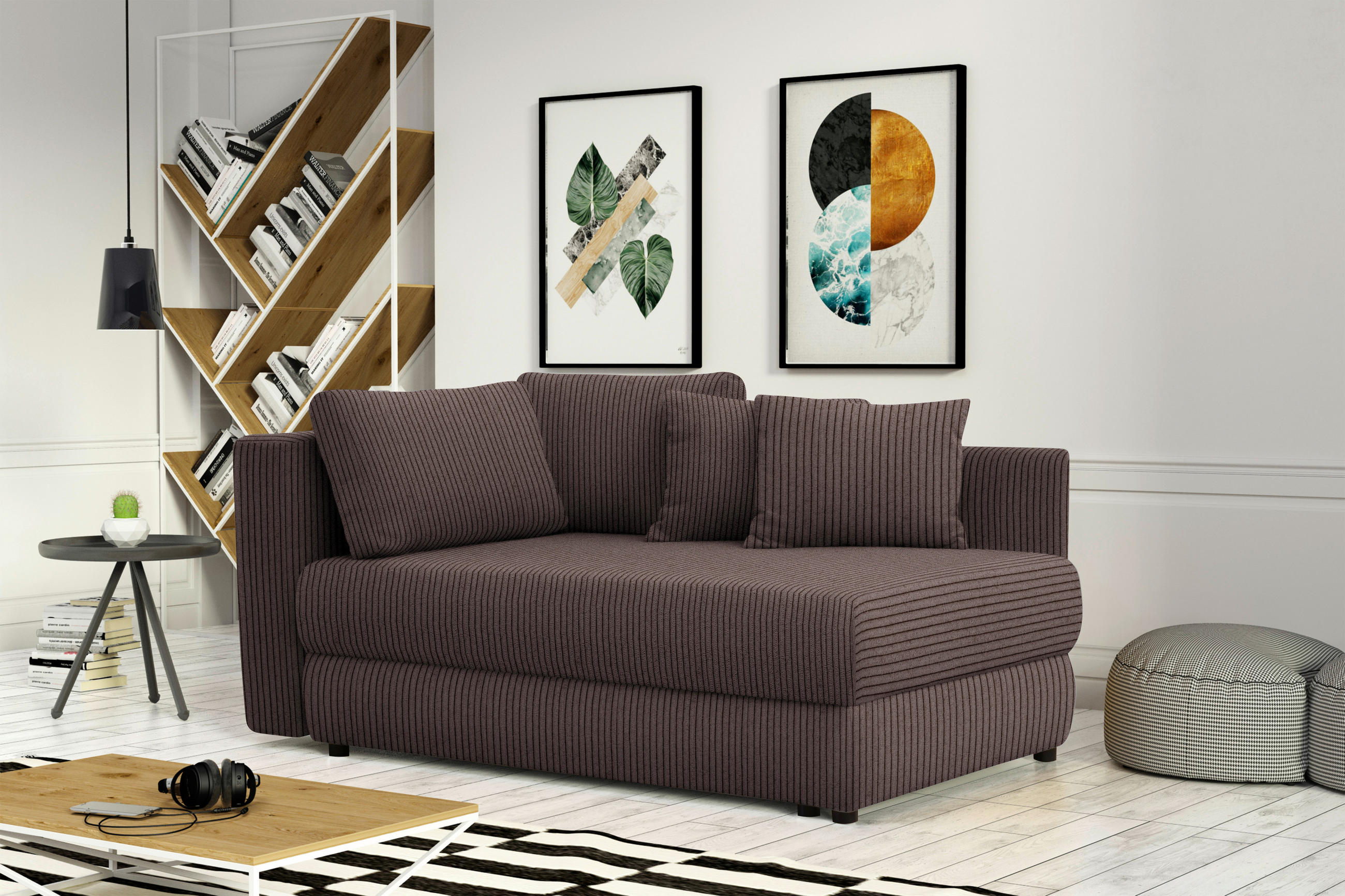 RÉCAMIERE in Cord Braun  - Schwarz/Braun, Design, Kunststoff/Textil (171/71-88/93cm) - Cantus