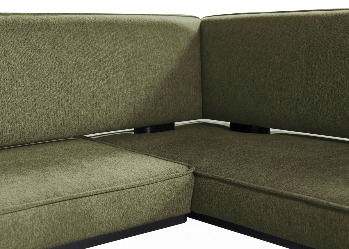 ECKBANK 235/165 cm Webstoff Schwarz, Olivgrün Buche massiv   - Schwarz/Olivgrün, Basics, Holz/Textil (235/165cm) - Carryhome