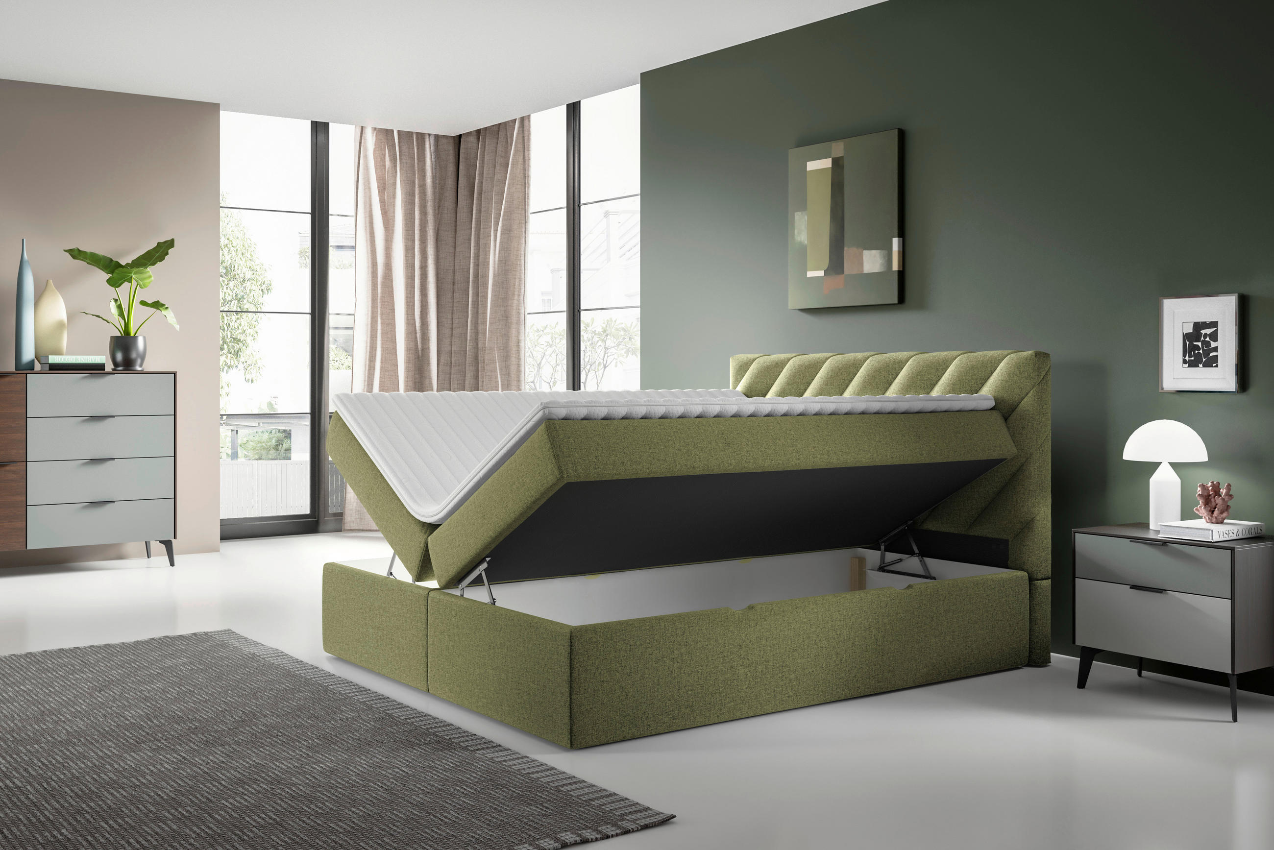 BOXBETT 140/200 cm  in Grün  - Schwarz/Grün, Modern, Textil (140/200cm) - MID.YOU
