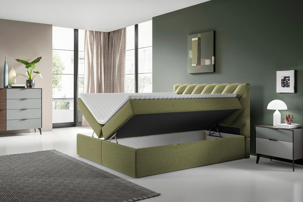 BOXBETT 140/200 cm  in Grün  - Schwarz/Grün, Modern, Textil (140/200cm) - MID.YOU