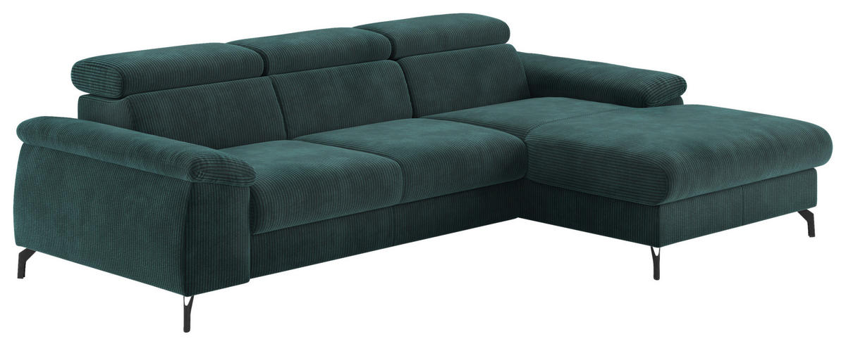 ECKSOFA in Cord Petrol  - Petrol/Schwarz, Design, Textil/Metall (244/166cm) - Livetastic