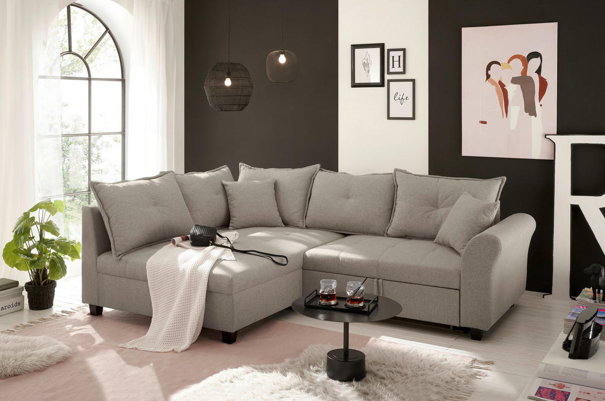 ECKSOFA in Webstoff Sandfarben  - Sandfarben/Schwarz, Modern, Kunststoff/Textil (175/252cm) - Livetastic