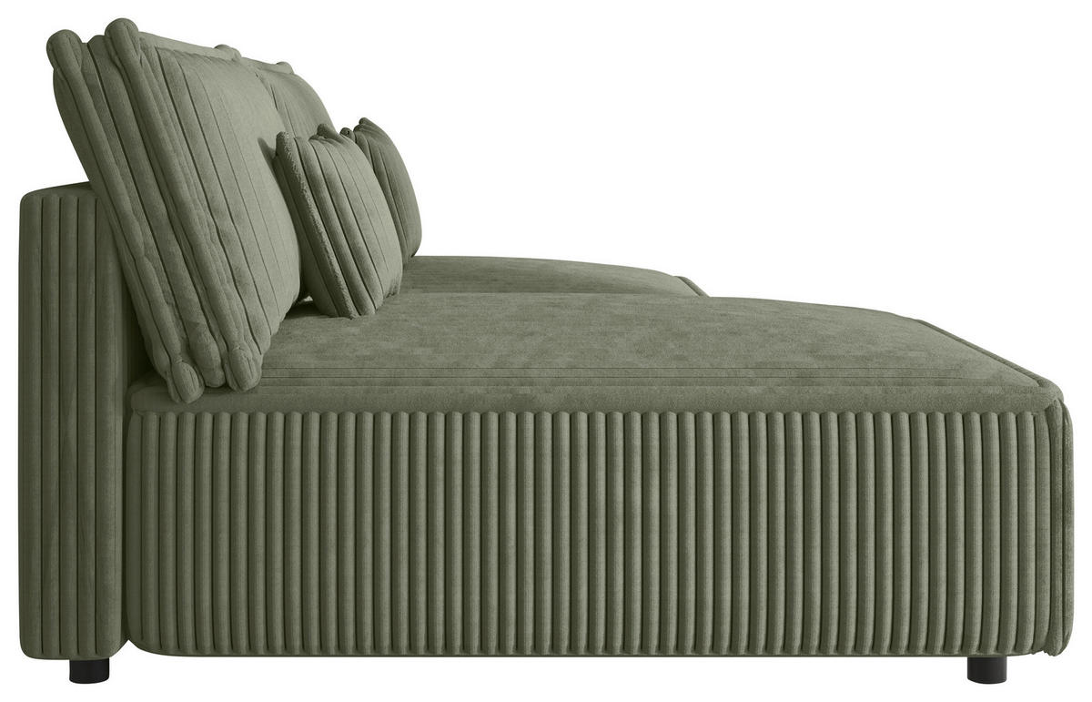 ECKSOFA Olivgrün Cord Zierkissen, Rückenkissen, Schlaffunktion, Rücken echt  - Schwarz/Olivgrün, MODERN, Kunststoff/Textil (153/200cm) - Xora