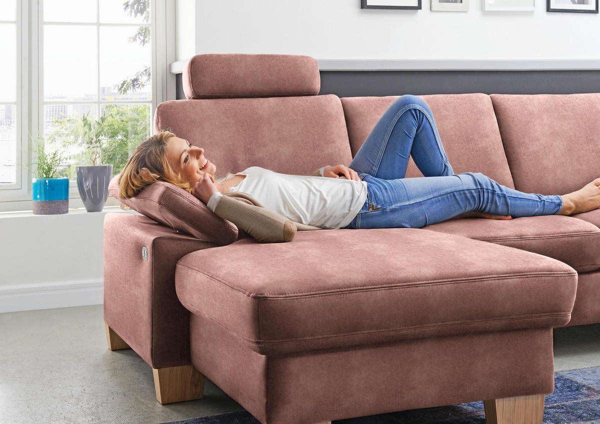 WOHNLANDSCHAFT in Velours Flieder  - Eichefarben/Flieder, Konventionell, Holz/Textil (235/316/167cm) - Beldomo System