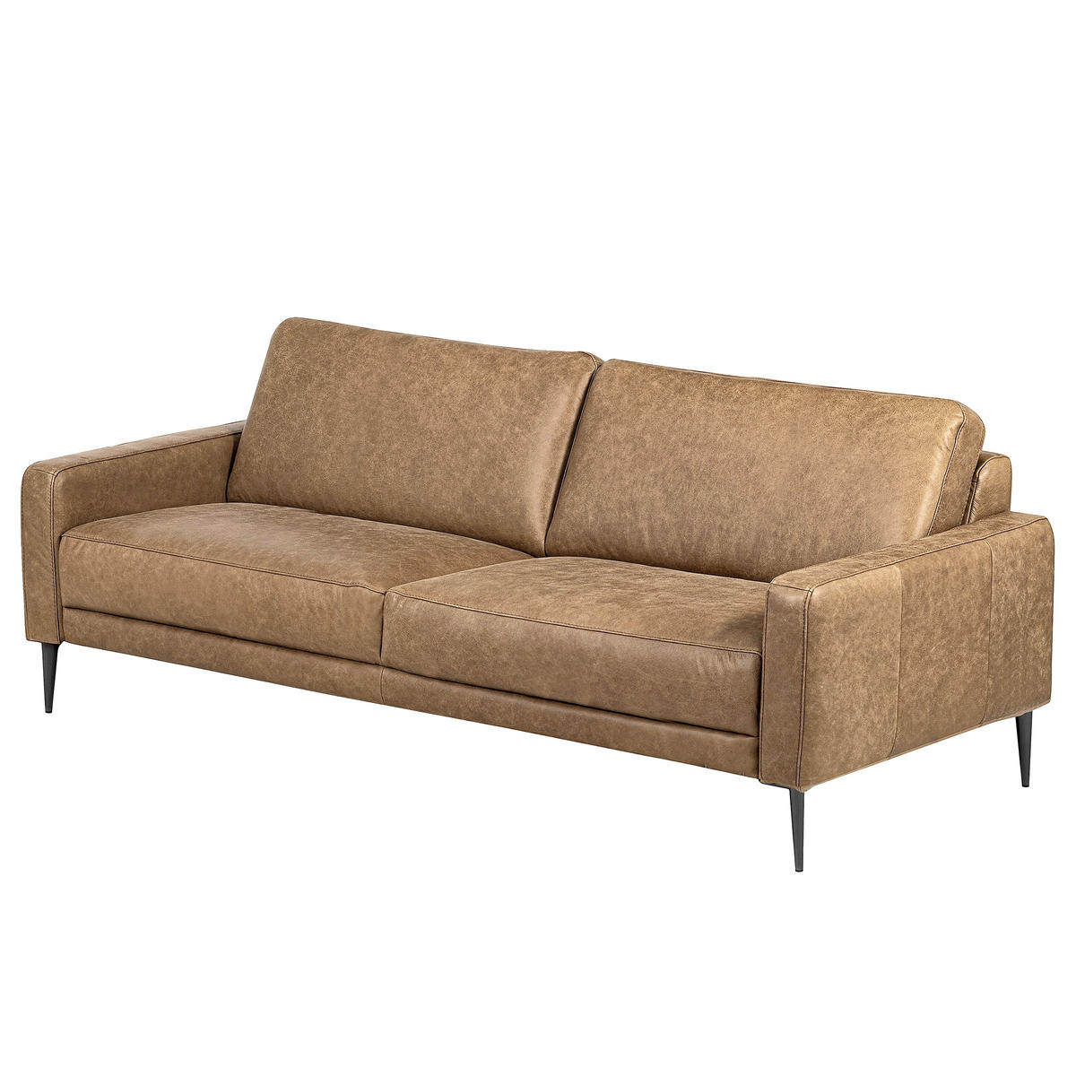 3-SITZER-SOFA SPRING in Lederlook Echtleder Hellbraun  - Hellbraun/Schwarzchrom, Design, Leder/Textil (187/85/92cm) - Livetastic