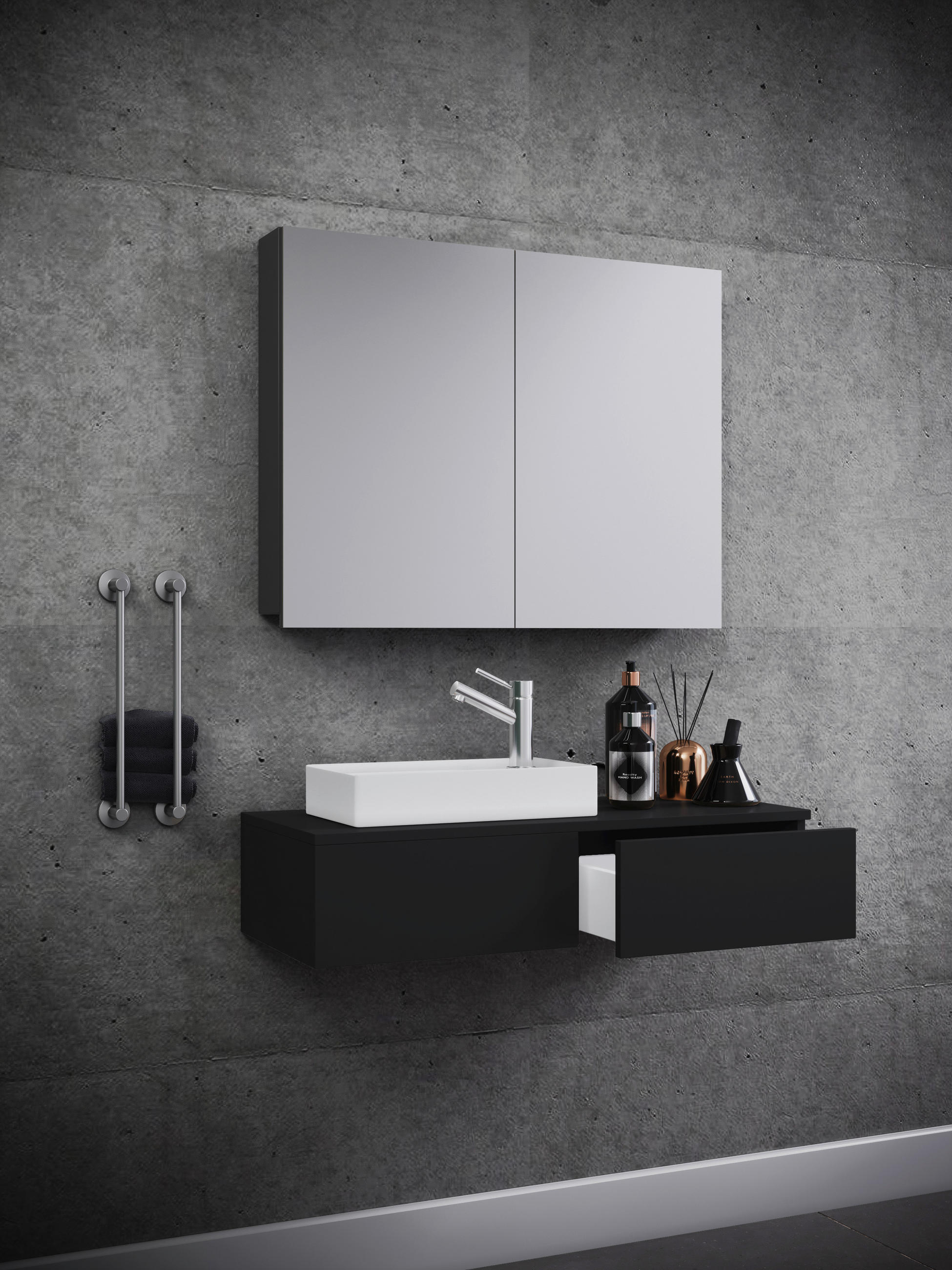 BADEZIMMER 3-teilig  in 85 cm  - Schwarz/Weiß, MODERN, Keramik/Holzwerkstoff (85cm) - MID.YOU