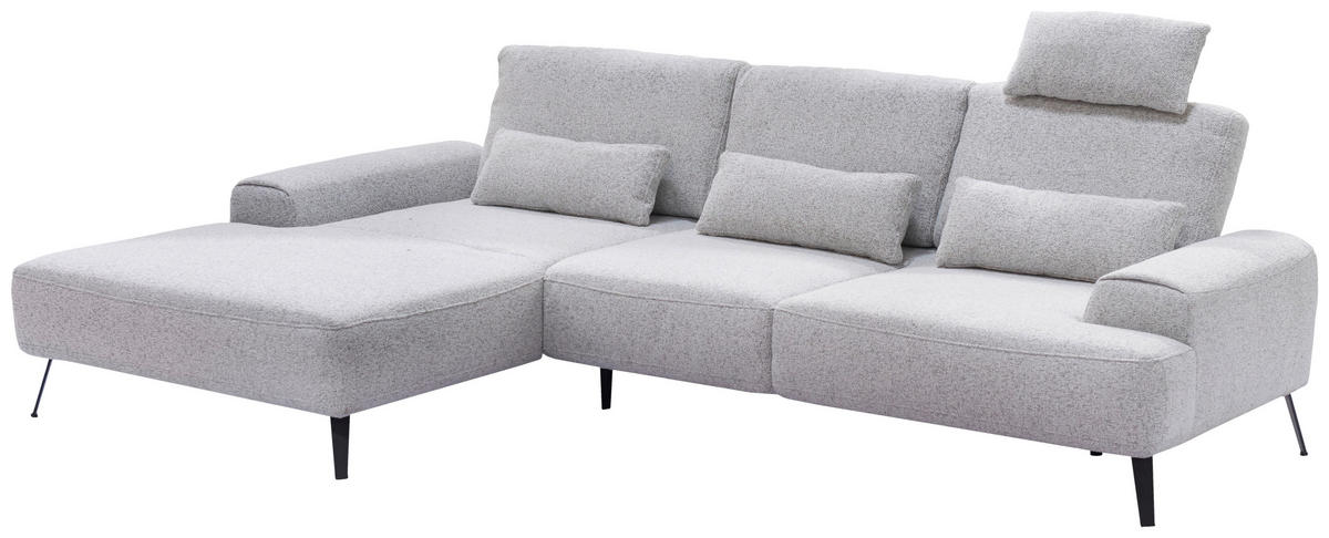 ECKSOFA in Flachgewebe Hellgrau  - Hellgrau/Schwarz, Design, Textil/Metall (178/305cm) - Livetastic