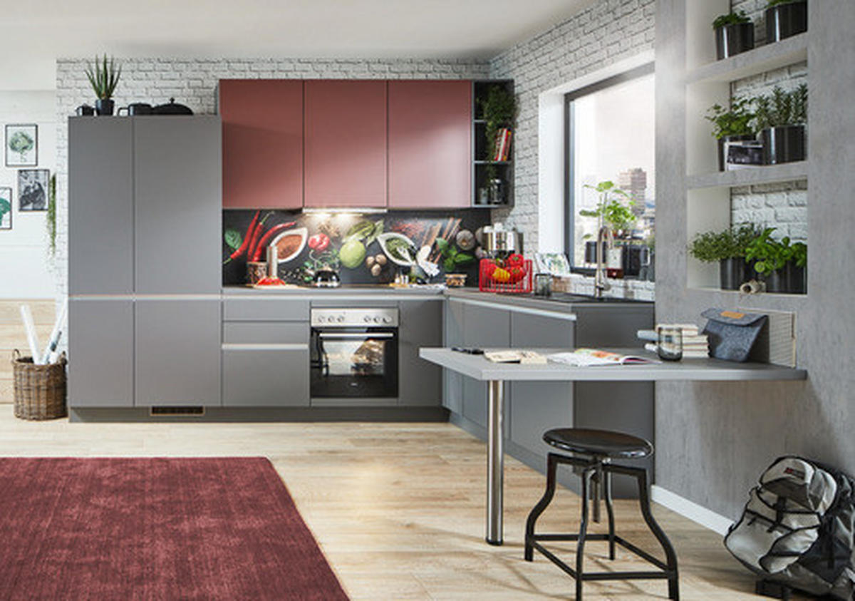 ECKKÜCHE 312/270 cm  in Anthrazit, Rot  - Anthrazit/Rot, MODERN, Holzwerkstoff (312/270cm) - Welnova