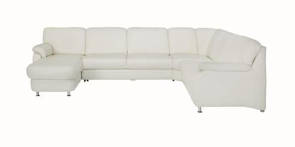 WOHNLANDSCHAFT Weiß Echtleder - Alufarben/Weiß, KONVENTIONELL, Leder/Metall (165/329/239cm) - Beldomo Premium