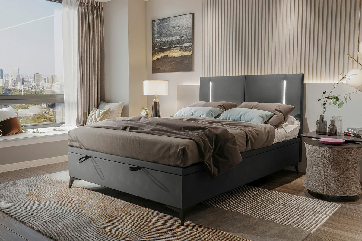 BOXBETT 140/200 cm  in Dunkelgrau  - Dunkelgrau/Schwarz, KONVENTIONELL, Textil/Metall (140/200cm) - Modante