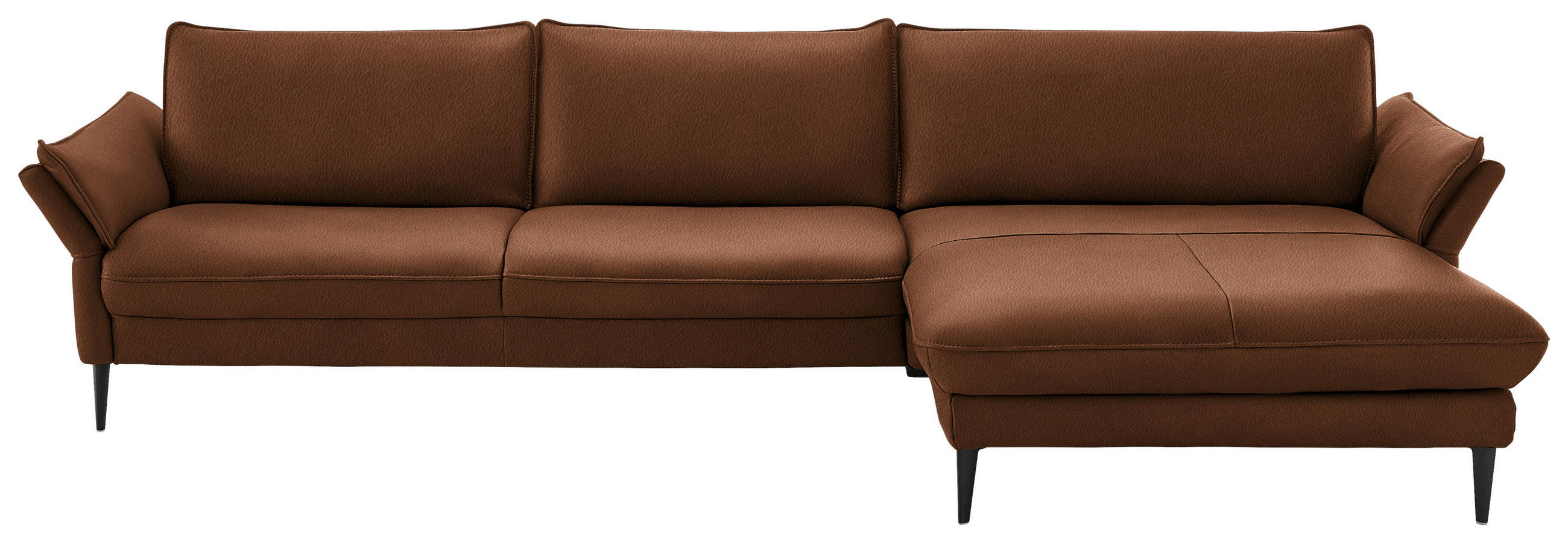 ECKSOFA in Echtleder Cognac  - Cognac/Schwarz, Design, Leder/Metall (334/172cm) - Hukla