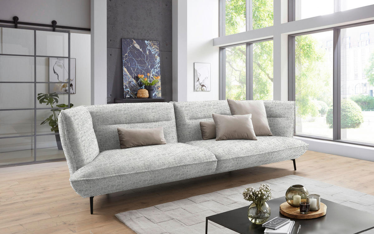 MEGASOFA in Flachgewebe Hellgrau  - Hellgrau/Schwarz, Design, Holzwerkstoff/Textil (339/92/99cm) - Moderano