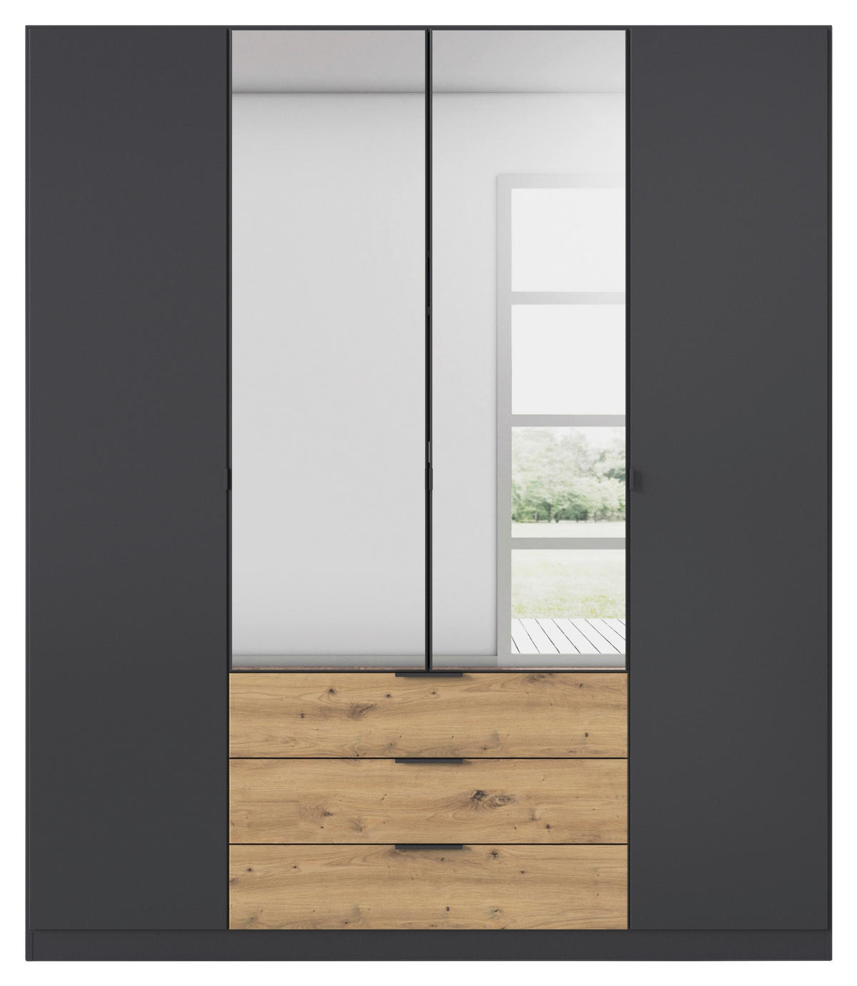 KLEIDERSCHRANK  in Grau, Eiche Artisan, Graphitfarben  - Graphitfarben/Eiche Artisan, Basics, Glas/Holzwerkstoff (181/210/54cm) - Boxxx