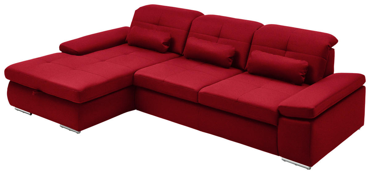 ECKSOFA  in Flachgewebe Rot  195/309 cm  - Chromfarben/Rot, Design, Textil (195/309cm) - Beldomo Style