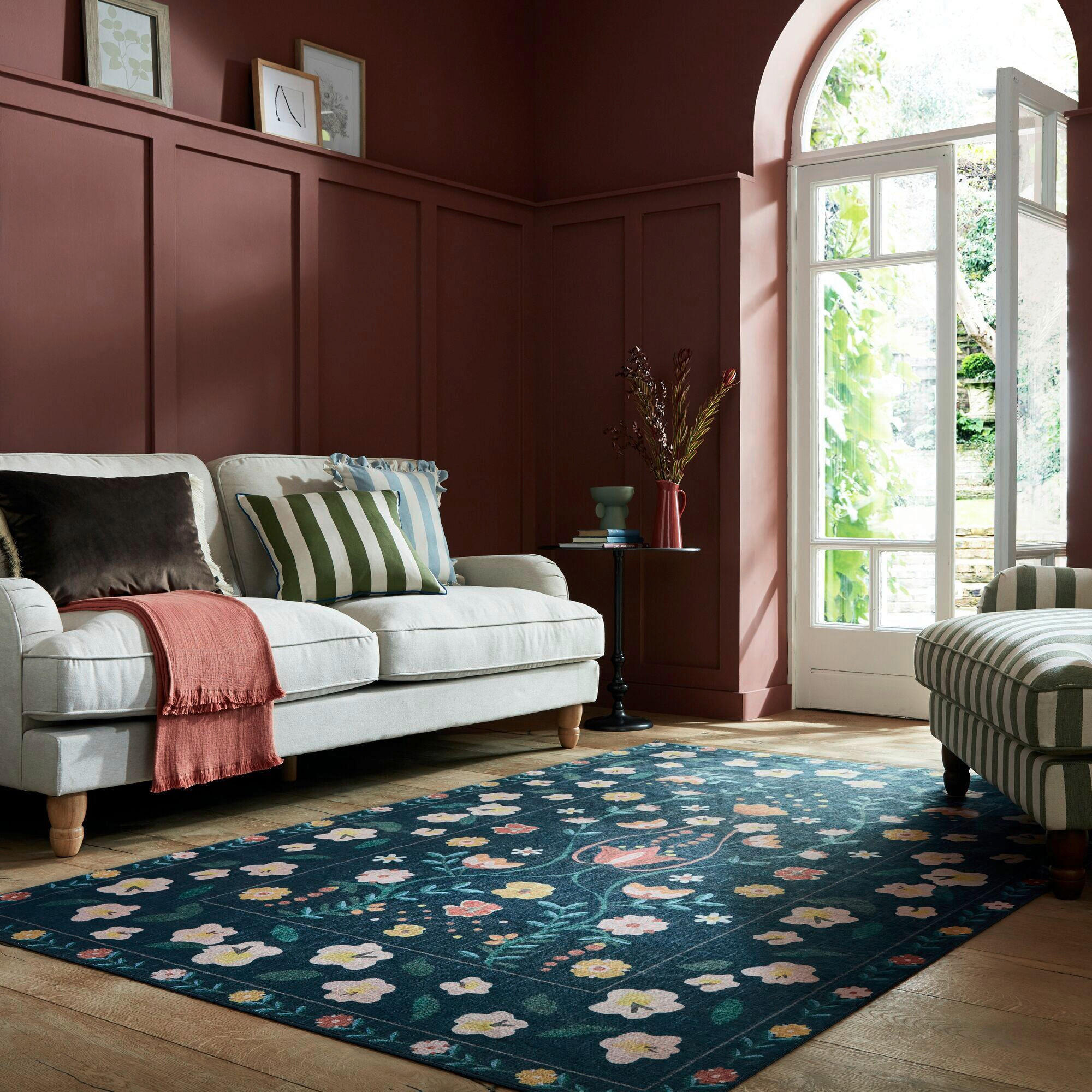 WEBTEPPICH 170/240 cm NORDIC FLORAL Dunkelblau  - Dunkelblau, KONVENTIONELL, Textil (170/240cm)