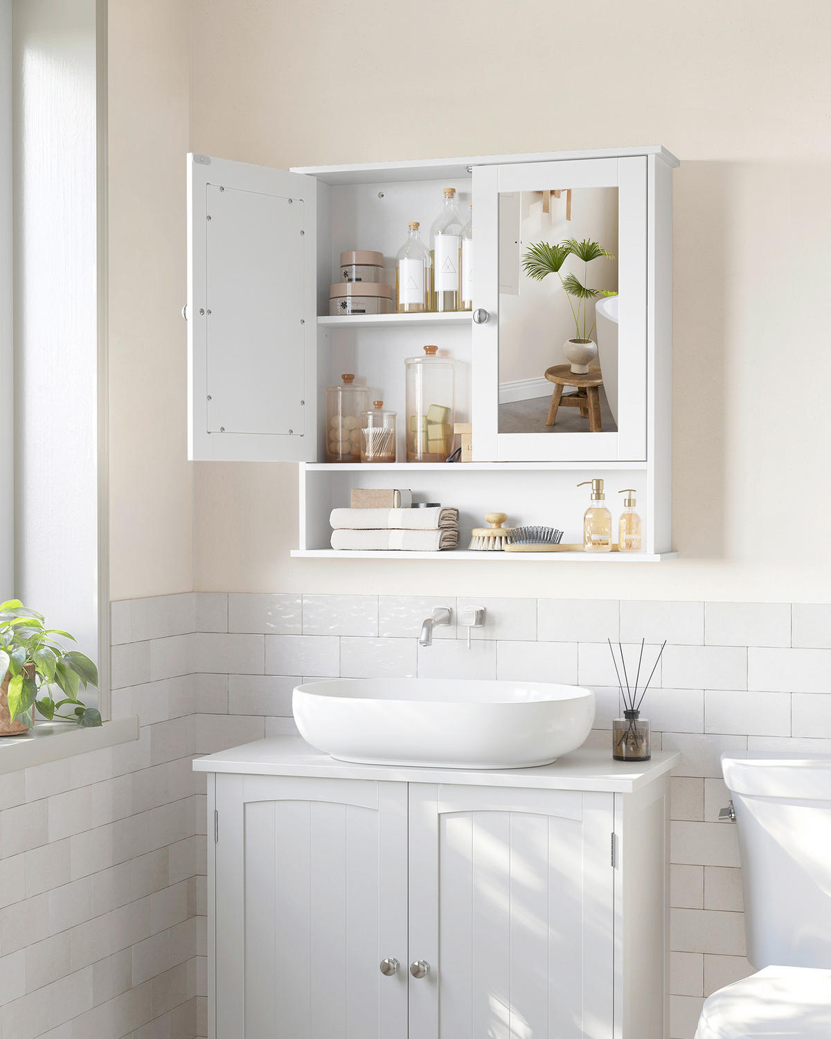 SPIEGELSCHRANK 65/75/15 cm  - Silberfarben/Weiß, MODERN, Glas/Holzwerkstoff (65/75/15cm) - MID.YOU