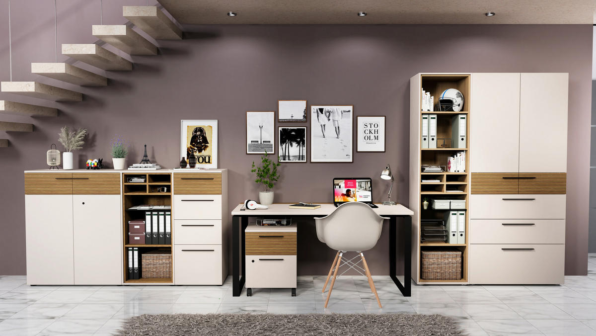 AKTENSCHRANK Schwarz, Eichefarben, Kaschmir  - Kaschmir/Eichefarben, MODERN, Holzwerkstoff (89,8/201/43cm) - Novel