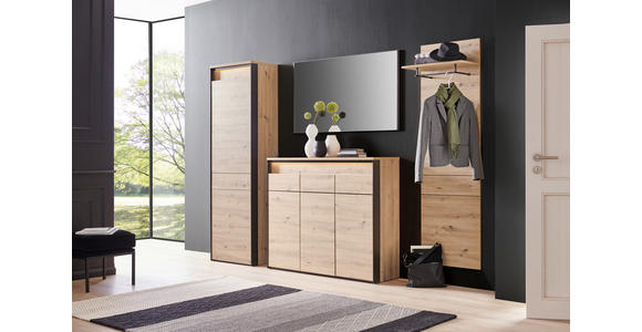 GARDEROBE 4-teilig  in 248/200/38 cm  - Schwarz/Eiche Artisan, KONVENTIONELL, Glas/Holzwerkstoff (248/200/38cm) - Voleo