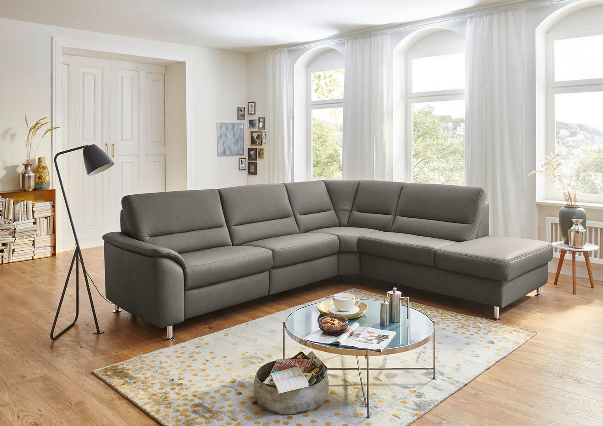 ECKSOFA in Echtleder Grau  - Alufarben/Grau, Konventionell, Leder/Metall (290/249cm) - Beldomo Premium