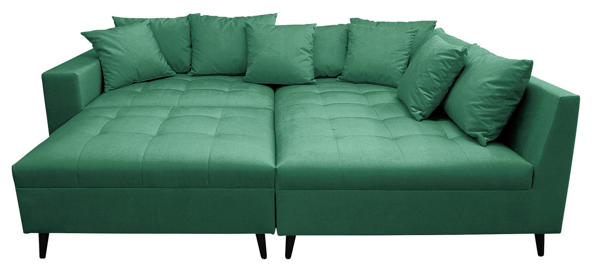Ecksofa inkl. Hocker Mikrofaser Grün  - Schwarz/Grün, Design, Holz/Textil (247/174cm) - MID.YOU